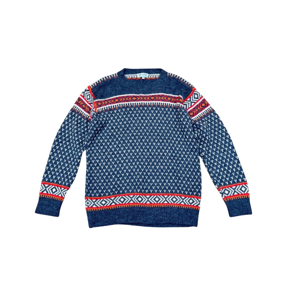 L.A.M. Mens XL 100% Alpaca Wool Fair Isle Sweater Grey Orange Nordic Holiday